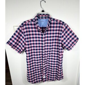 IZOD Saltwater Shirt Men's L Checks Button Down Pink Academia DOCKSIDE CHAMBRAY